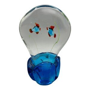 Art Glass Aquarium Tropical Fish Pair Swimming Sculpture Paperweight 8" Vintage